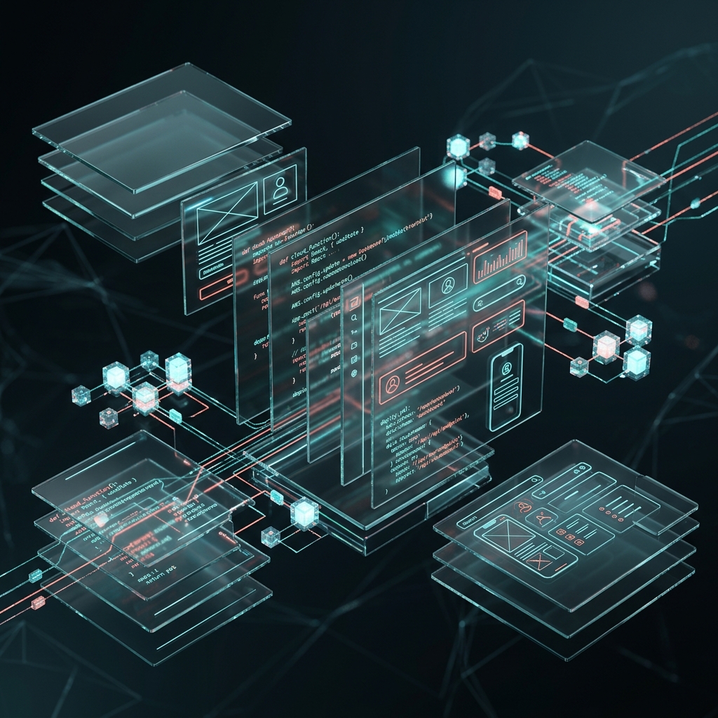Abstract technical illustration representing custom software architecture